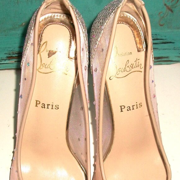 Auth Christian Louboutin NEAR-NEW "Follies Strassita" High Heel Pumps (100 mm) - Picture 6 of 9